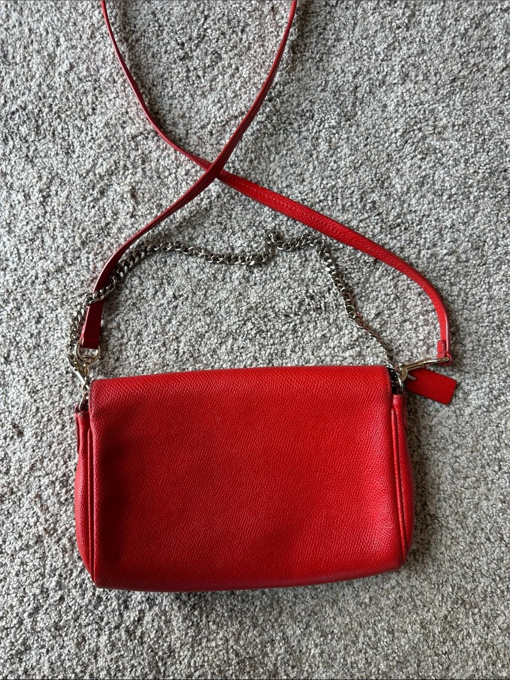 Coach Red Leather Crossbody with Chain and Leather Strap